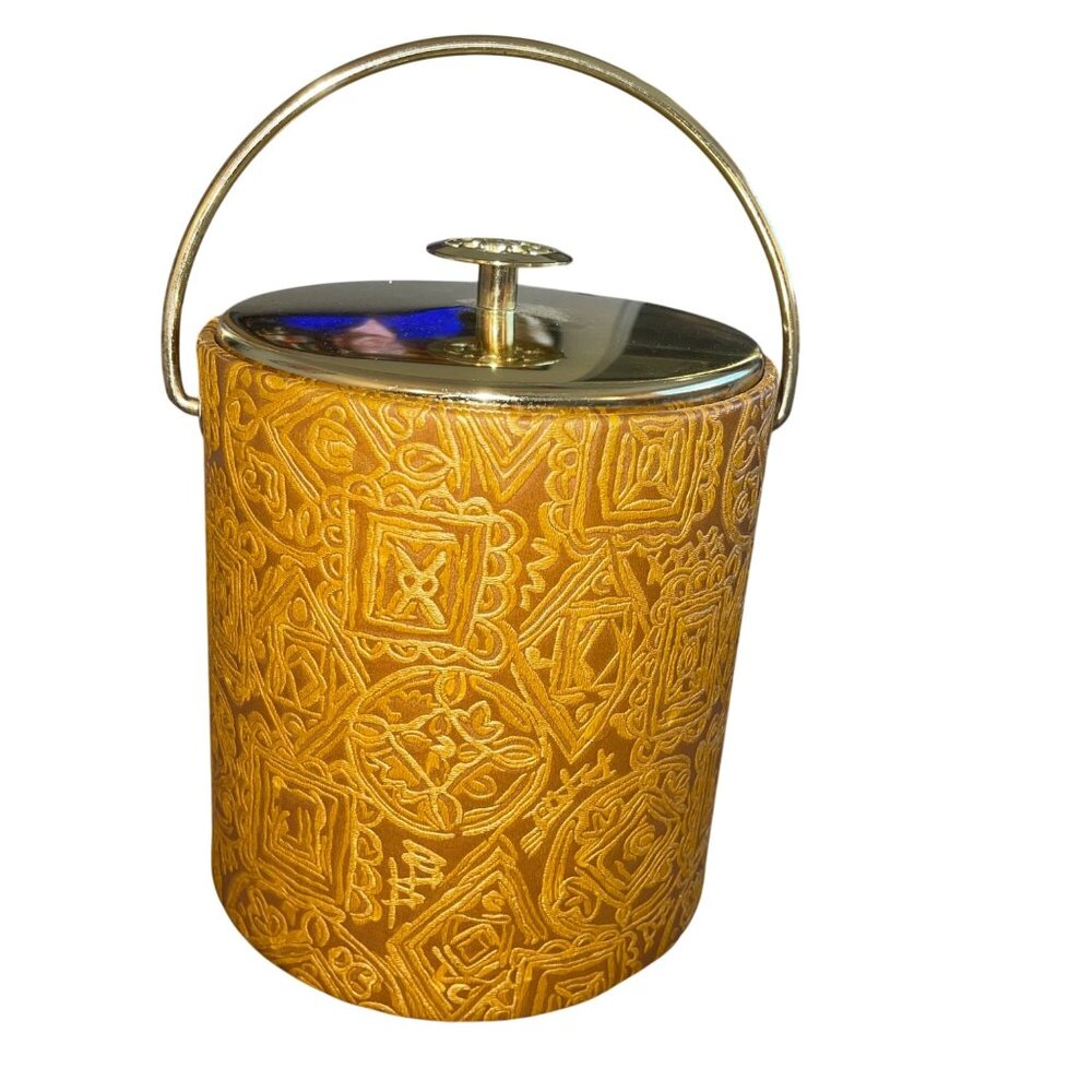 Westbend Vintage Ice Bucket Tan Tooled Faux Leather Collectible